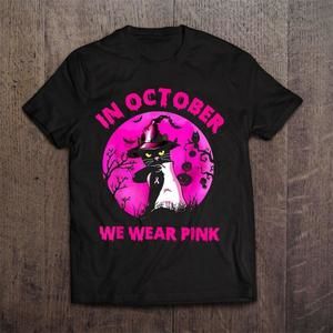 In October We Wear Pink Breast Cancer Awareness Cat Lover Unisex Tee
